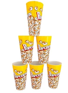 Plastic Popcorn Containers 6 Pack Reusable Popcorn Bucket Retro Style 32oz New - Picture 1 of 6