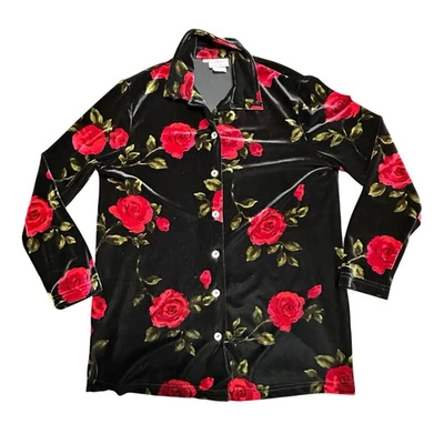 Lo último Camisa Blusa Algodón Vintage Años 90 Terciopelo Rosa Gótico Floral Terciopelo Talla Pequeña Foto 1 de 4