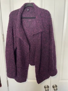 Cárdigan Eileen Fisher púrpura jaspeado lana/mohair tejido frente abierto TALLA GRANDE - Imagen 1 de 7
