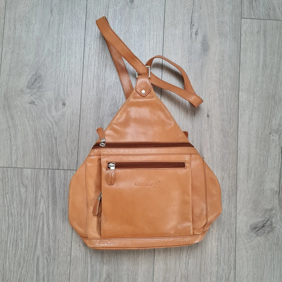 GreenLand Nature Rucksack Leder Cognac Slingbag Backpack Echtleder  - Bild 1 von 4
