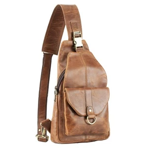 Genuine Leather Crossbody Backpack Chest Shoulder Sling Bag Travel Hiking for... - Picture 1 of 8