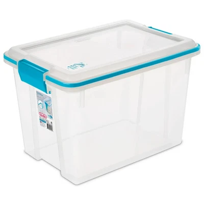 Sterilite 20 cuartos Caja de almacenamiento de juntas transparentes, pestillos azules con tapa transparente Foto 1 de 4