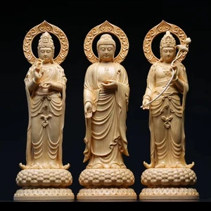 In Zypressenholz geschnitzt, sind Guanyin Buddha und Bodhisattva Statuen verankert und - Bild 1 von 16