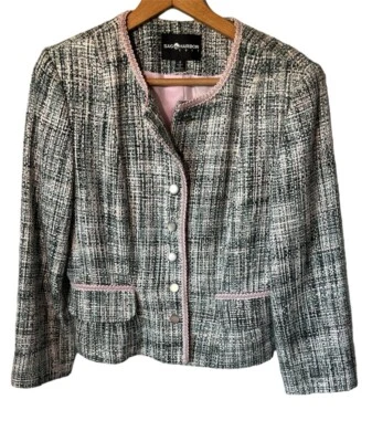 Blazer Traje Chaqueta Tweed Negro Blanco Rosa Borde SAG HARBOR Mujer Talla 12 Foto 1 de 4