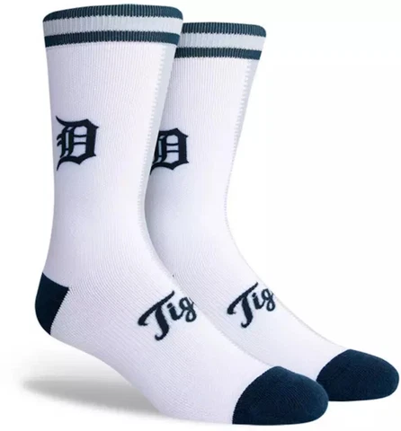Detroit Tigers Split Dress White Gray Crew Socks Mens Large Fits Size 6-12 MLB Cover