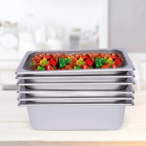6 PCS 2.5L Silver Stainless Steel Steam Table Pans Hotel Buffet Food Pan - Picture 1 of 10