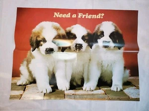 Vintage 1970s Xerox Need A Friend Cute St Bernard Puppy Dog Poster 18x24" - Picture 1 of 5