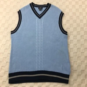 Brooks Brothers Sweater Vest Mens 2XL XXL Blue Ribbed Cable Knit Preppy Supima - Picture 1 of 11