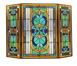 Tiffany Style Fireplace Screen Mission Stained Glass 3 Section ONE THIS PRICE - Picture 1 of 4