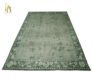 Exquisite Oushak Lt.Green/D.Gree Hand-knotted Finest woolen rugs for living room - Picture 1 of 10