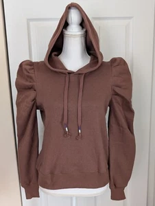 NWT Rebecca Minkoff Janine Puff Sleeve Fleece Hoodie, Cacao, Sz XS - Picture 1 of 18
