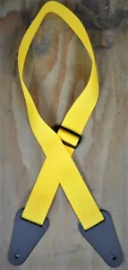 GUITAR STRAP, POLY WEBBING, HEAVY DUTY LEATHER ENDS, AUSSIE MADE, YELLOW, NEW - Picture 1 of 1