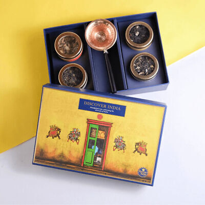 Discover India Tea Blends Gift Collection With Copper Tea Strainer (4 Types Tea) • 67.43$