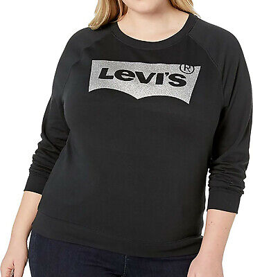 NEW Levi's Relaxed Fit Metallic Logo Graphic Crew Black Sweatshirt Plus Size 2X • 9.99€