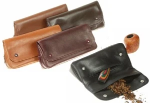 Leather pouch “2 buttons big“ for pipe, tobacco and accessories Black - Picture 1 of 1