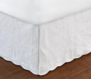 WHITE QUILTED Twin Full Queen King BEDSKIRT : COTTAGE PAISLEY BED SKIRT RUFFLE - Picture 1 of 3