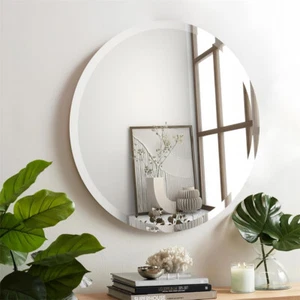 Large Round Frameless Bathroom Mirror Beveled Circle Vanity Wall Mirrors 60/80cm - Picture 1 of 16