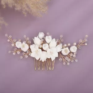 Gold Silver Bridal Hair Comb Pearl Rhinestone Wedding Hairpiece for Brides - Picture 1 of 6