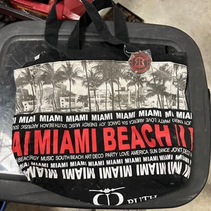 Robin Ruth Purse Tote Bag Miami Beach Large Black Canvas Carry On Book Palm Tree - Picture 1 of 8