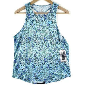 Rabbit Steady State Tank Womens M Sky Blue Floral Racerback Mother Runner New - Picture 1 of 11