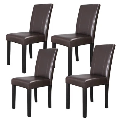 4 Dining Room Chairs Formal Parson Chairs With Leather Accent Solid Wood LEG - Image 1 of 4