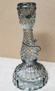 Beautiful Clear Smokey Gray Glass Candle Stick Holder 6.5"t 3.25"di - Picture 1 of 7