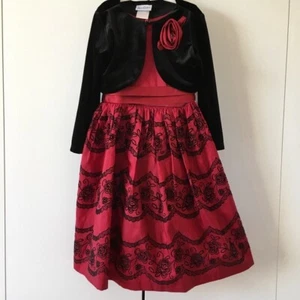 Jayne Copeland Little Girls Red Black 2-Pcs Holliday Dress with Cardigan Size 5 - Picture 1 of 12