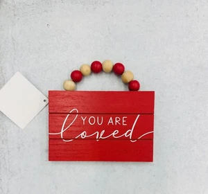 Valentine's Day You are Loved Wood Ornament Hanging Sign Home Decor Tiered Tray - Picture 1 of 1