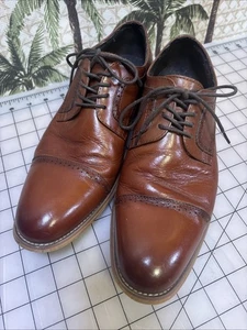 Zapatos Oxford de vestir de cuero marrón coñac STACY ADAMS brogue de negocios para hombre talla 9W - Imagen 1 de 16