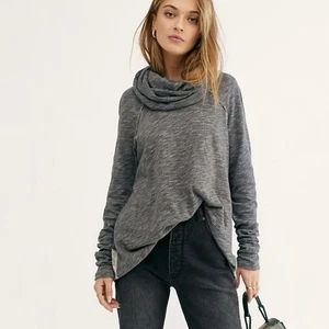 FREE PEOPLE Beach Cocoon Capucha Manga Larga Holgado Pullover Top Gris Un Cuerpo S - Imagen 1 de 10