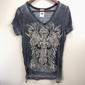 Vocal Womens Cross Graphic Print Biker Fitted Tee 3XL Vampire Rocker Gothic USA - Picture 1 of 9