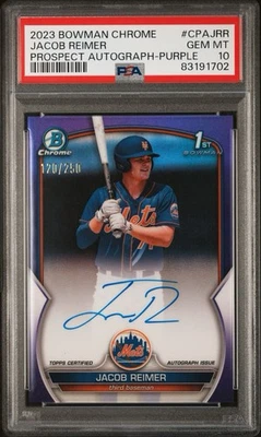 2023 Bowman Chrome 1st Jacob Reimer Prospect Auto Purple Refractor /250 PSA 10 - Image 1 of 3