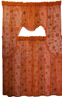 3 шт. Набор занавесок с вышивкой: 2 яруса и шторы (54 x 36 дюймов) БОРДОВЫЕ ЦВЕТЫ, АРИЭЛЛА, МВФ - Изображение 1 из 4