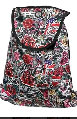 HARLEY DAVIDSON Bandolera Bolso Cinturón Motociclista Tatuaje Estampado Mochila Rosas, 19×14 Foto 1 de 4