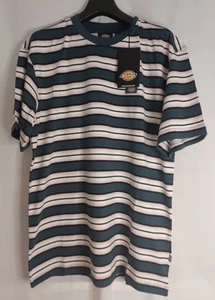 DICKIES Mens airforce blue Lynnwood stripe t shirt size Large BNWT (A949) - Picture 1 of 2