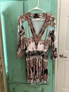 NEW YORK COMPANY,  STRETCHY, V-NECK, DOLMAN SLEEVE, ROMPER WITH TIE, M - Picture 1 of 5