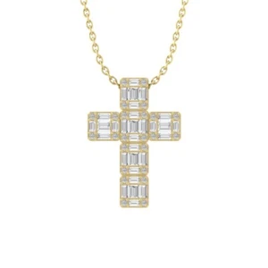 10K Yellow Gold Diamond Cross Pendant with Sterling Silver Chain 1/2ct, 18" - Picture 1 of 5