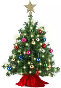 24"/2FT Mini Christmas Tree Tabletop Set with Clear LED Lights, Artificial Mini - Picture 1 of 9