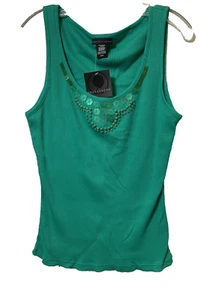 apostrophe Misses Beaded Tank Top Size XL Dark Green NWT - Picture 1 of 6