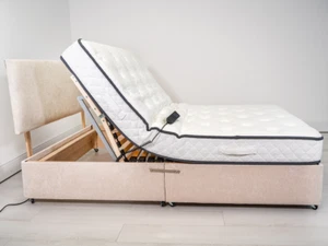 2ft6 Electric Adjustable Mobility Bed Set | Cream Chenille & Mattress Options - Picture 1 of 18