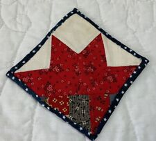 Vintage Mini Quilt Table Topper, Diamonds, Red, White, Black, Early Calicos