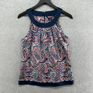 Vineyard Vines Blouse Womens Size 6 Blue Pink Paisley Sleeveless 100% Silk - Picture 1 of 10