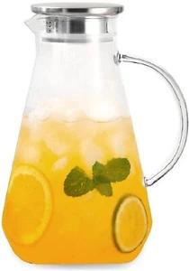 53 OZ Glass Water Pitcher Iced Tea Pitcher with Stainless Steel Lid &Handle - Picture 1 of 12