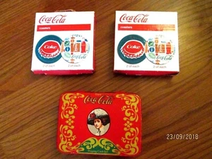 HH. . Set of 8 Coca Cola Coasters Bottle Cap Design IN Box. new & tin cards. - Picture 1 of 2