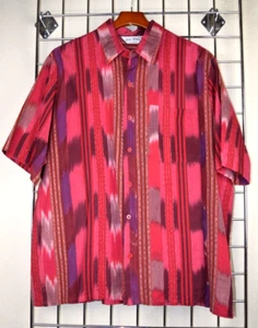 Leisure Shirt VTG Da Vinci 70s 80s Abstract Red Plaid Stripe Shirt Sz 2X - Picture 1 of 8