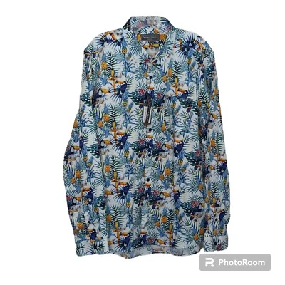 Camisa masculina paisley e cinza XXL 19 slim fit branca floresta tropical festa empresarial Aloha - Imagem 1 de 4