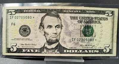 2006 $5 FRN Federal Reserve Star * Note Circulated US Currency Bill Neat Serial  - Image 1 of 2