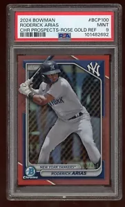 2024 Bowman Chrome Roderick Arias #BCP100 rifrattore oro rosa /10 PSA 9 - Foto 1 di 2