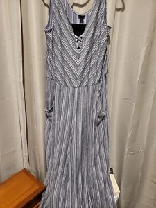 A.N.A Striped Sleeveless Pocketed Strechy Plus Size Jumpsuit 3X - Picture 1 of 14
