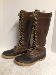 True Vintage LL Bean Main Hunting Shoe Leather Boots Script Tag Mens 7 Women’s 9 - Picture 1 of 15